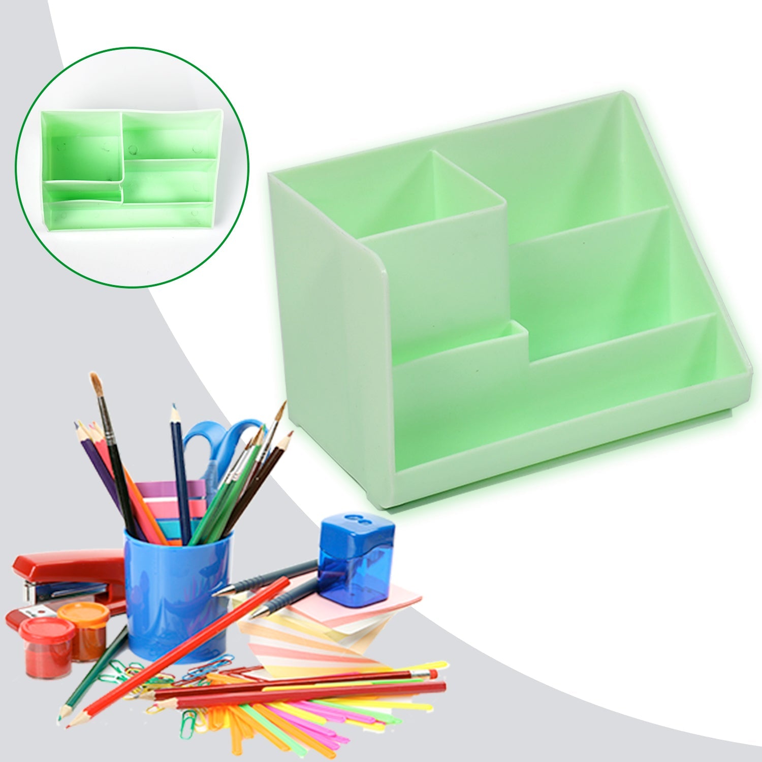 4521 Stationary Holder Desk Organizer Space Saver Storage Stand Pen, Pencil Holder Multi Compartments Stationery Holder ( Color Box ) DeoDap 4521 Stationary Holder Desk Organizer Space Saver Storage Stand Pen, Pencil Holder Multi Compartments Stationery Holder ( Color Box ) DeoDap